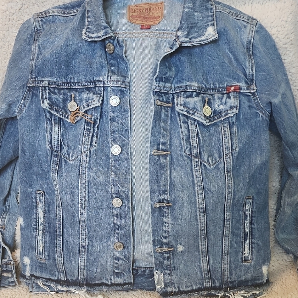 Lucky Distressed Light Blue Denim Jacket
